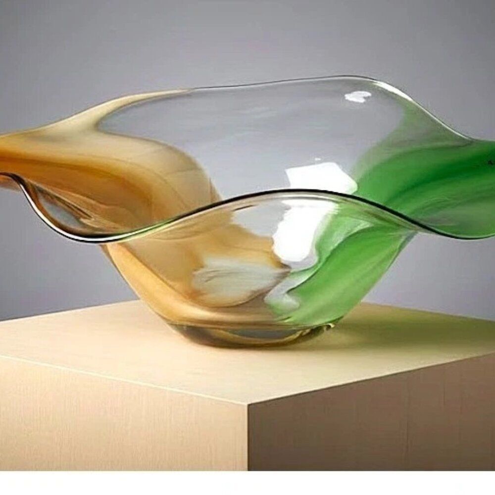 Decorative OVAL Glass Bowl Green Beige